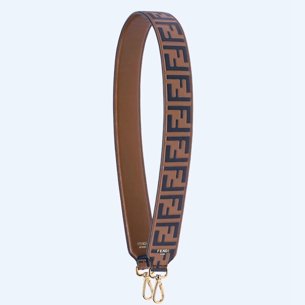 FENDI - Brown leather FF shoulder strap AUTHENTIC